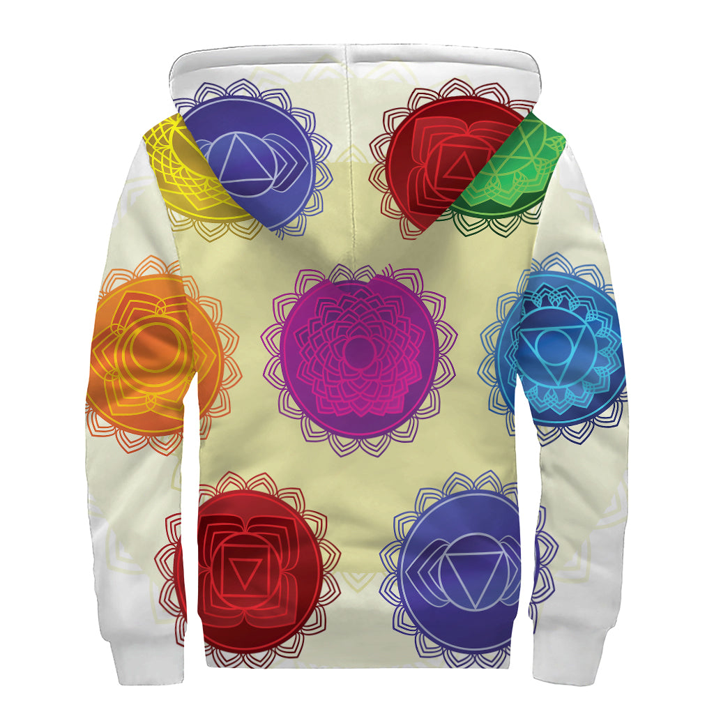 Colorful Seven Chakras Print Sherpa Lined Zip Up Hoodie