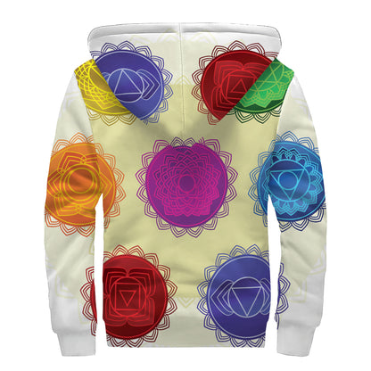 Colorful Seven Chakras Print Sherpa Lined Zip Up Hoodie