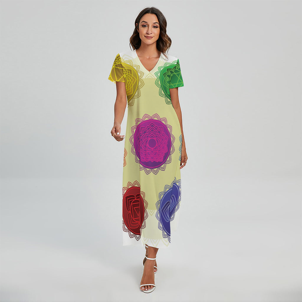 Colorful Seven Chakras Print Short Sleeve Maxi Dress