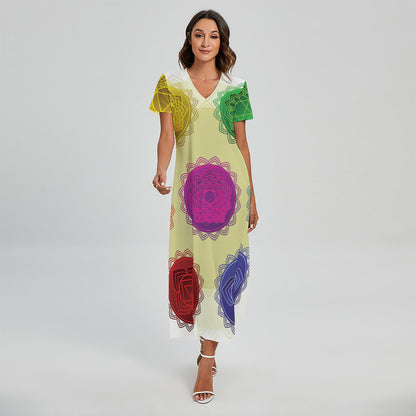 Colorful Seven Chakras Print Short Sleeve Maxi Dress