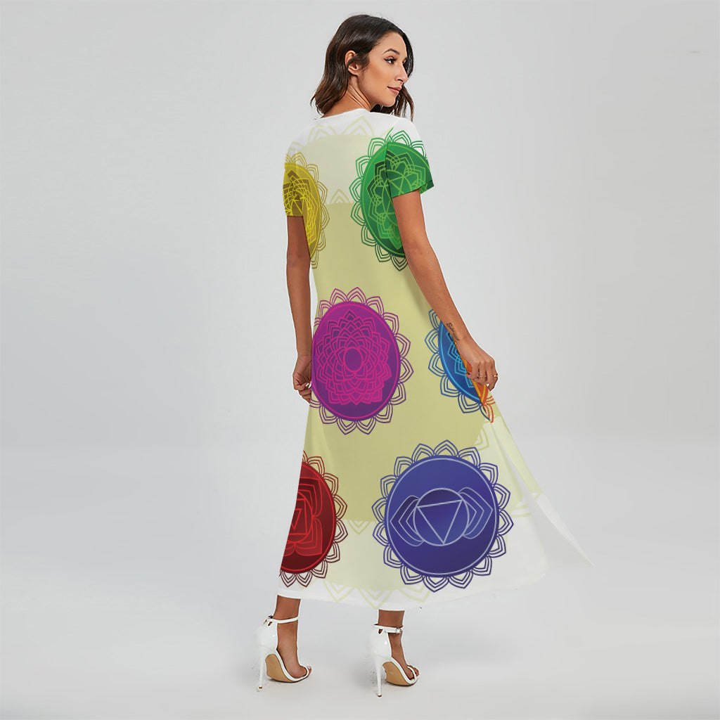 Colorful Seven Chakras Print Short Sleeve Maxi Dress