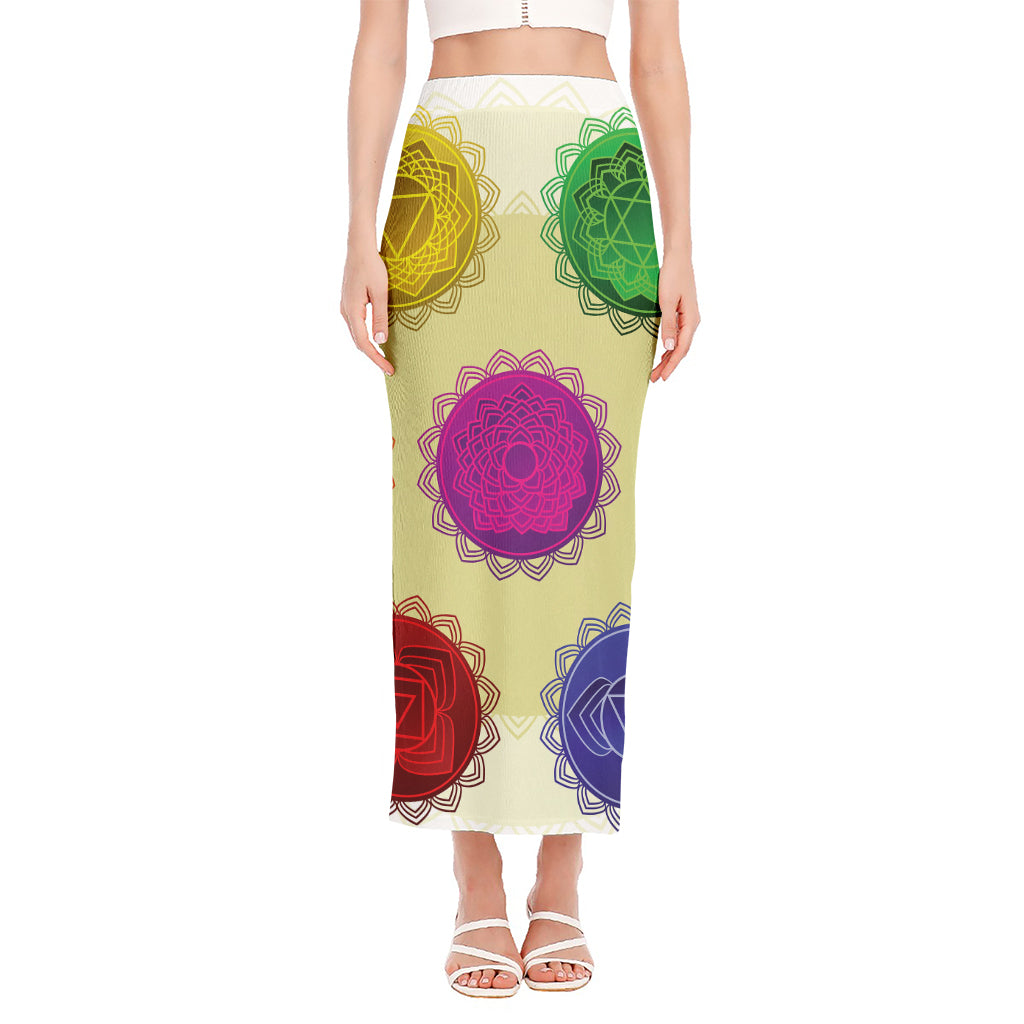 Colorful Seven Chakras Print Side Slit Maxi Skirt