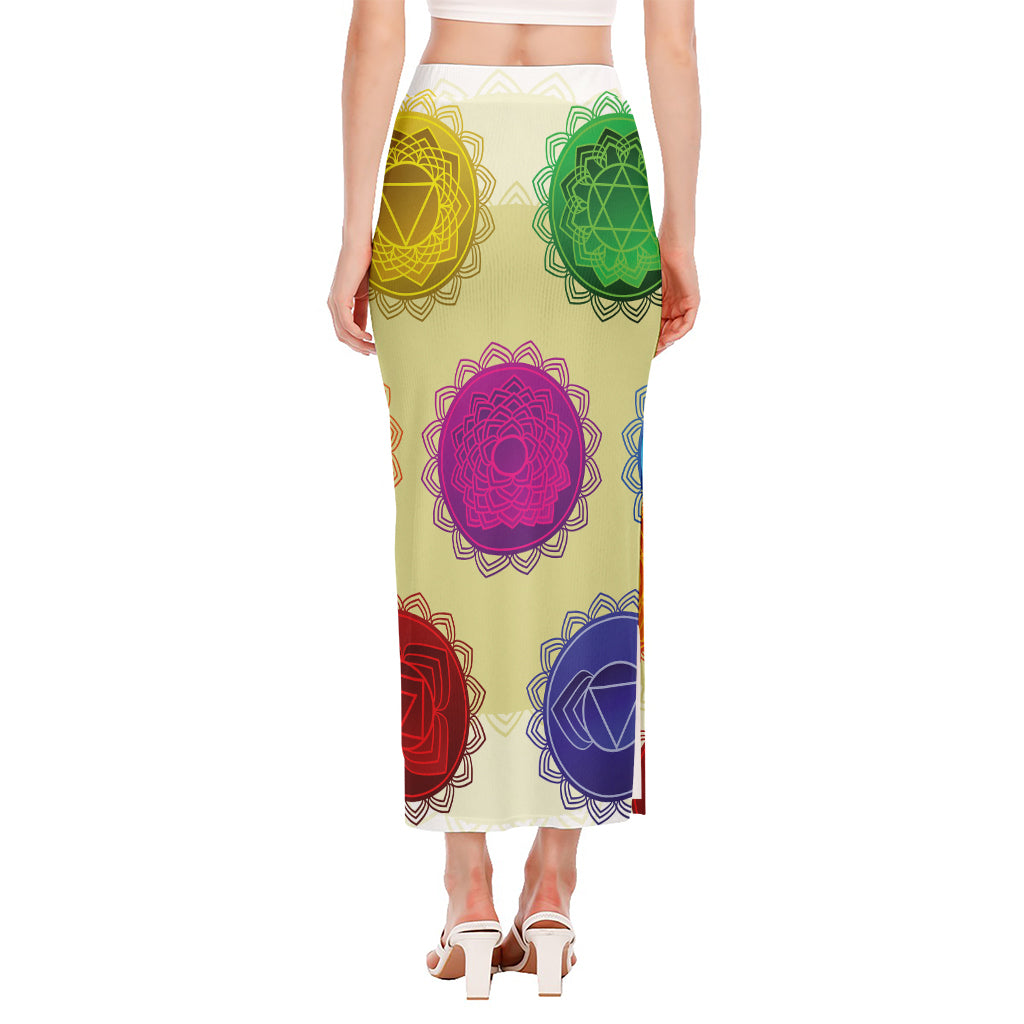 Colorful Seven Chakras Print Side Slit Maxi Skirt