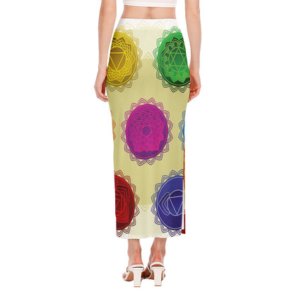 Colorful Seven Chakras Print Side Slit Maxi Skirt