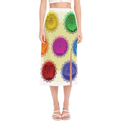 Colorful Seven Chakras Print Side Slit Midi Skirt