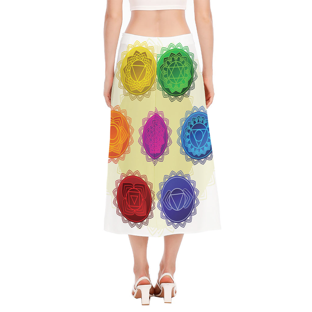 Colorful Seven Chakras Print Side Slit Midi Skirt