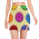 Colorful Seven Chakras Print Side Slit Mini Skirt