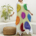 Colorful Seven Chakras Print Silk V-Neck Kaftan Dress
