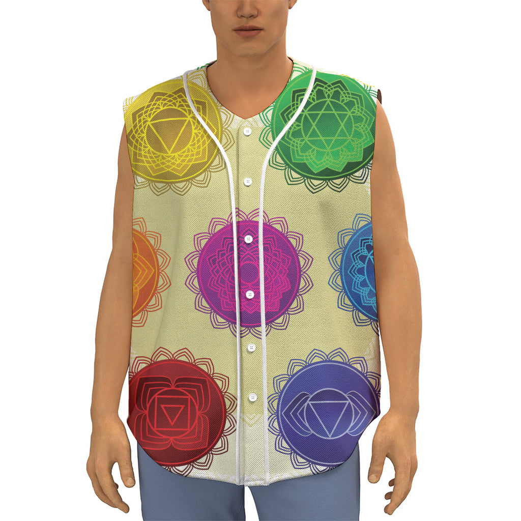 Colorful Seven Chakras Print Sleeveless Baseball Jersey