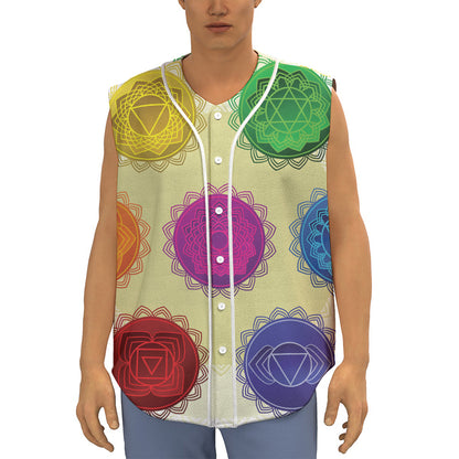 Colorful Seven Chakras Print Sleeveless Baseball Jersey