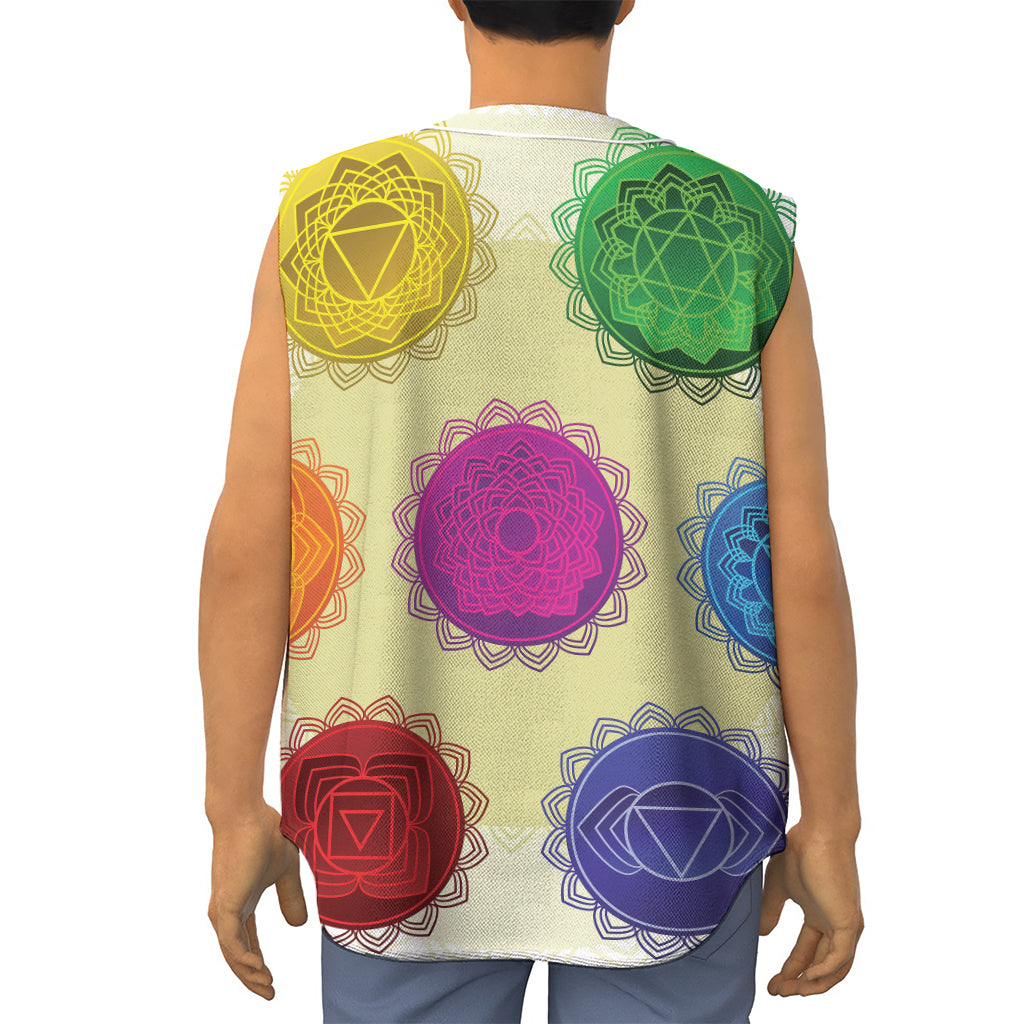 Colorful Seven Chakras Print Sleeveless Baseball Jersey