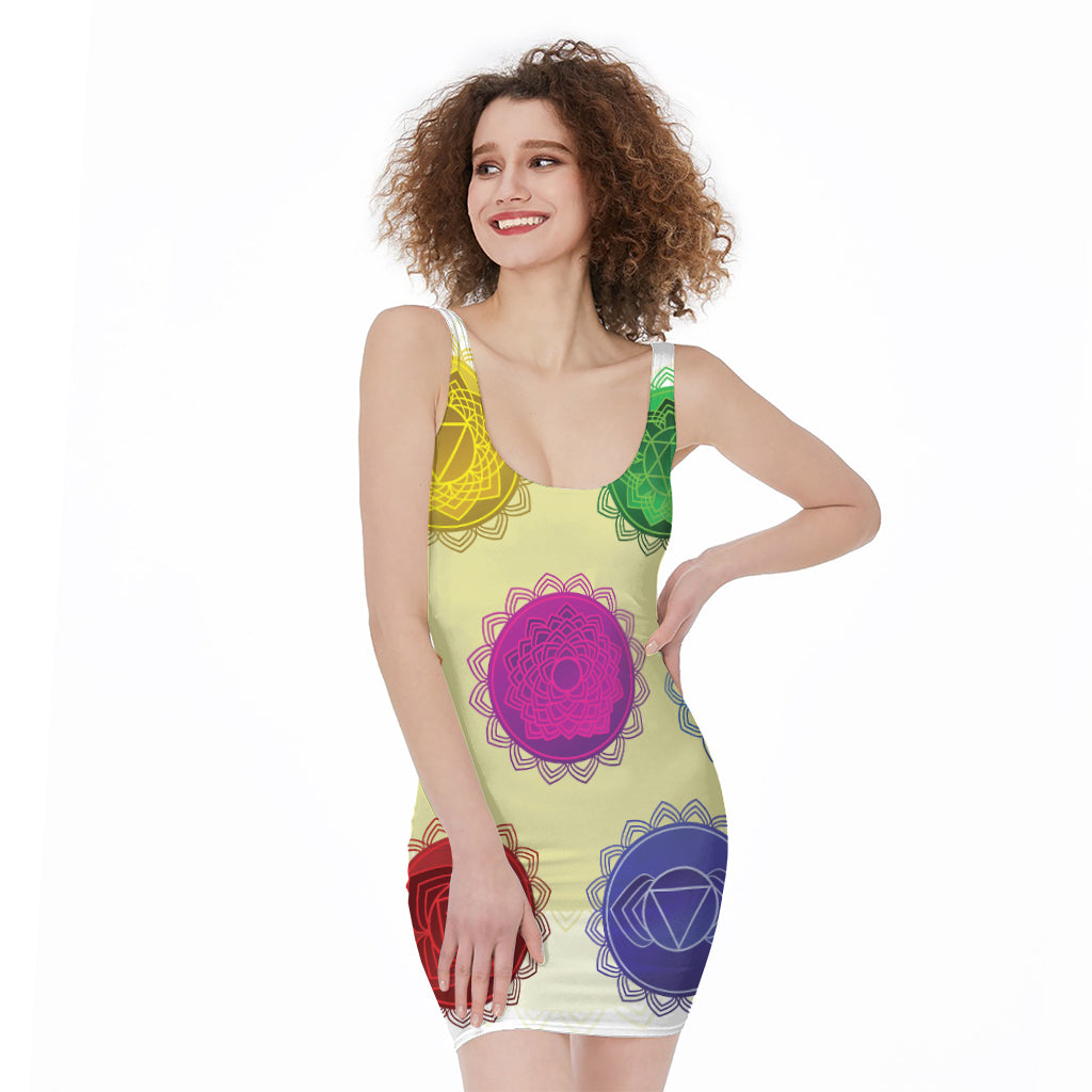 Colorful Seven Chakras Print Sleeveless Bodycon Dress