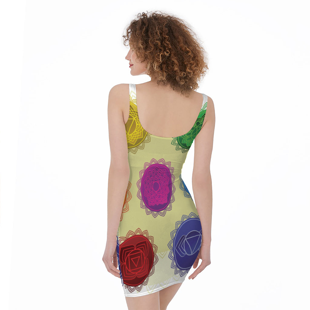 Colorful Seven Chakras Print Sleeveless Bodycon Dress