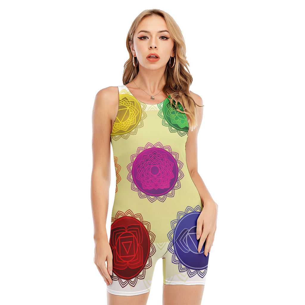 Colorful Seven Chakras Print Sleeveless One Piece Swimsuit