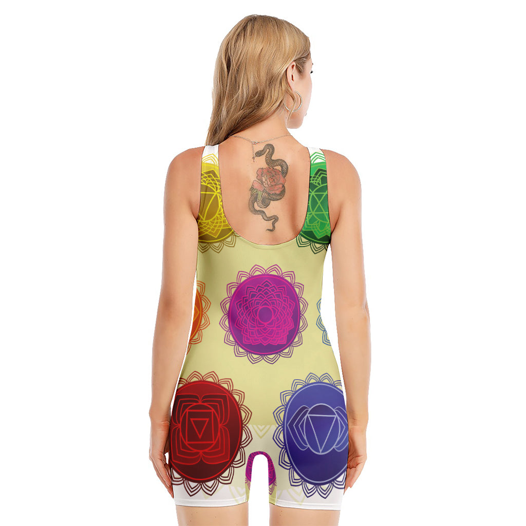 Colorful Seven Chakras Print Sleeveless One Piece Swimsuit