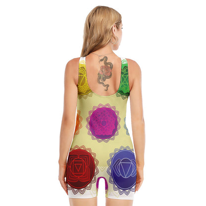 Colorful Seven Chakras Print Sleeveless One Piece Swimsuit