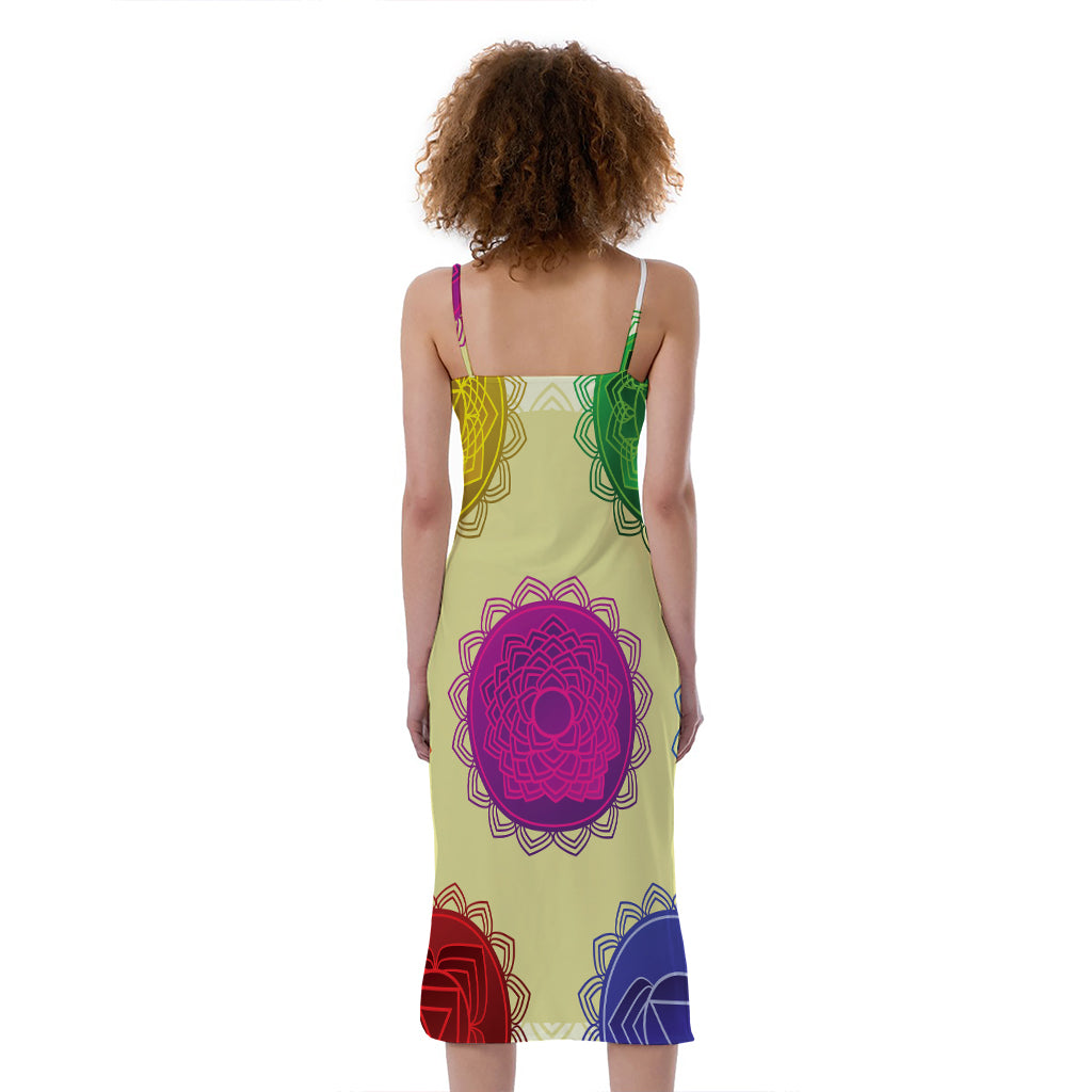 Colorful Seven Chakras Print Slim Fit Midi Cami Dress