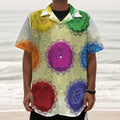 Colorful Seven Chakras Print Textured Short Sleeve Shirt