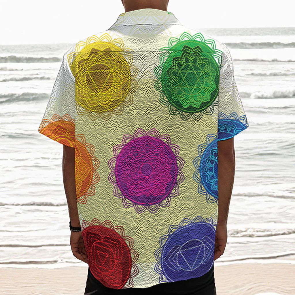Colorful Seven Chakras Print Textured Short Sleeve Shirt