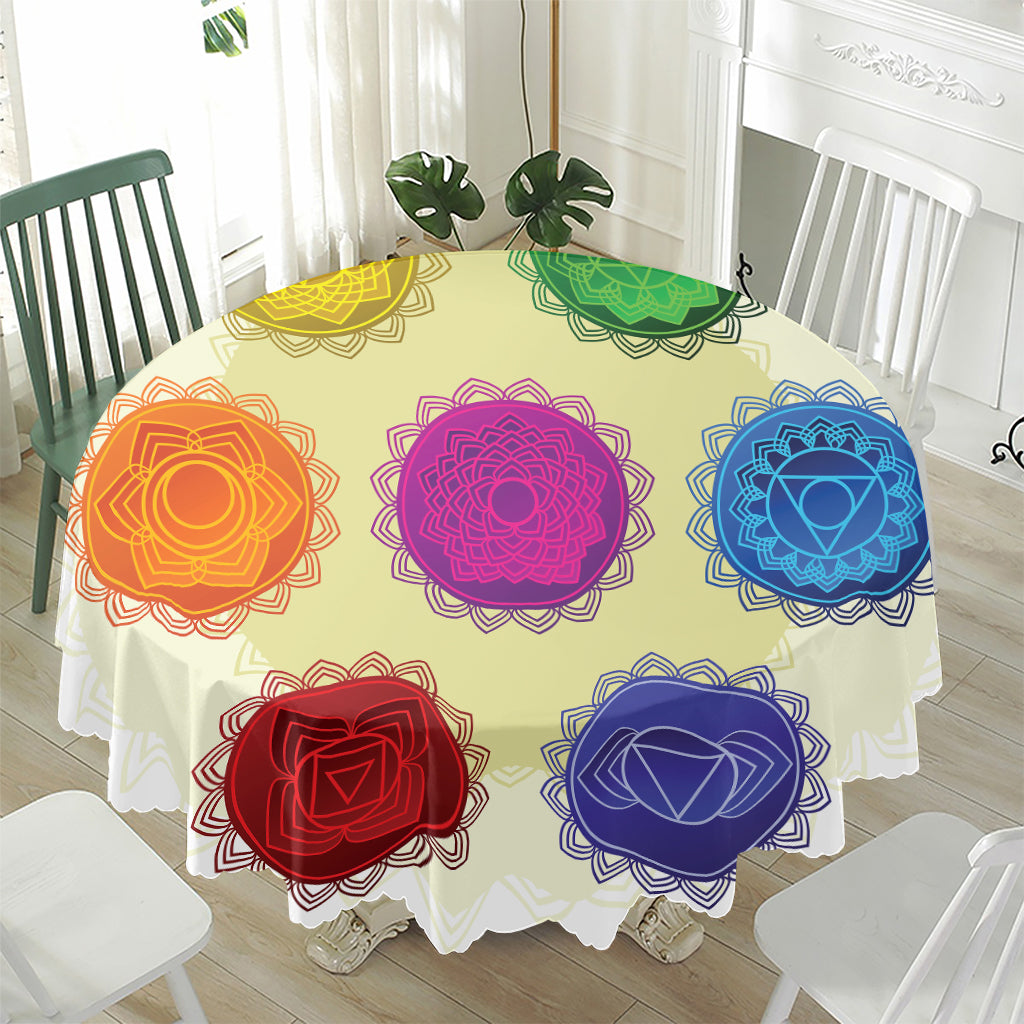 Colorful Seven Chakras Print Waterproof Round Tablecloth
