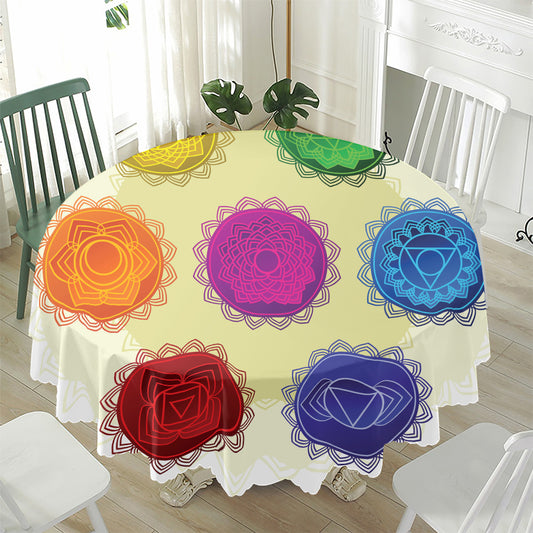 Colorful Seven Chakras Print Waterproof Round Tablecloth