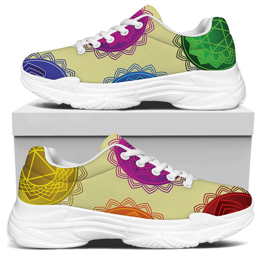 Colorful Seven Chakras Print White Chunky Shoes