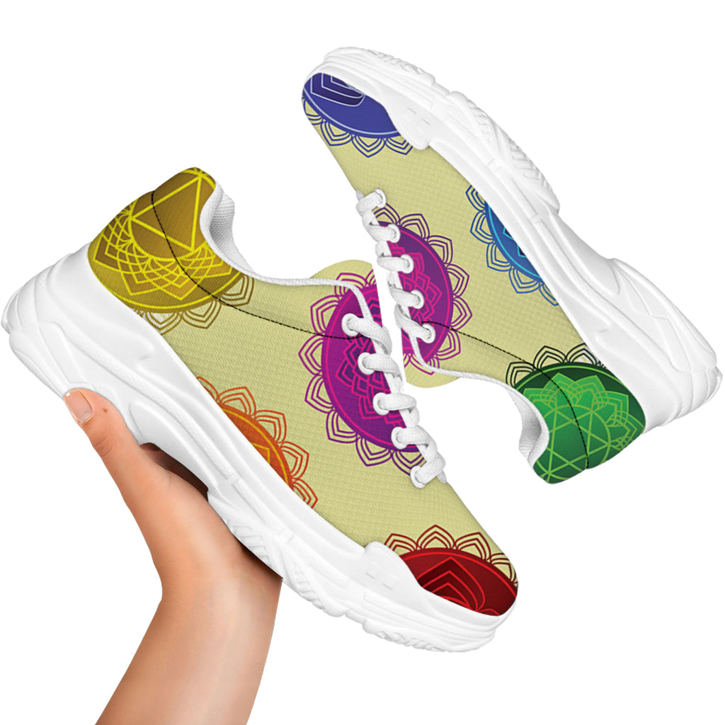 Colorful Seven Chakras Print White Chunky Shoes