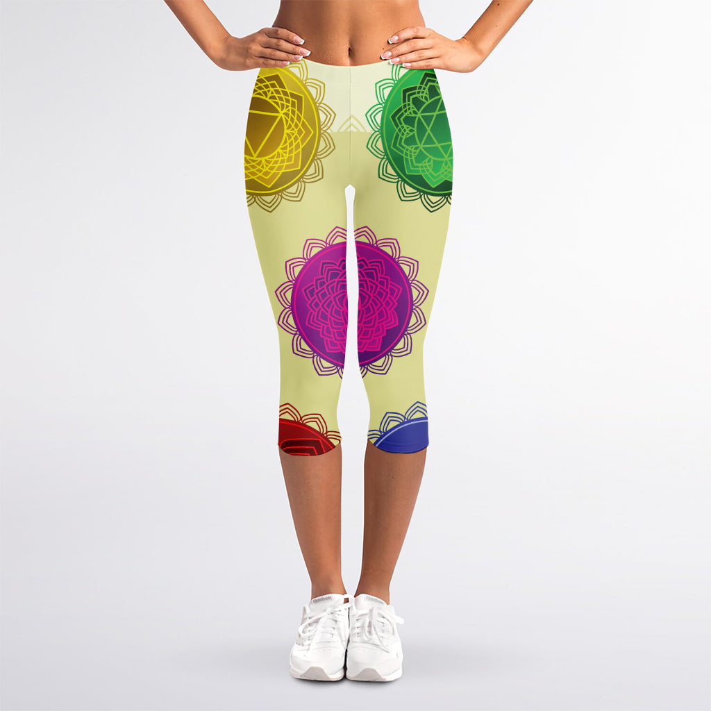 Colorful Seven Chakras Print Women's Capri Leggings