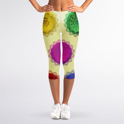Colorful Seven Chakras Print Women's Capri Leggings