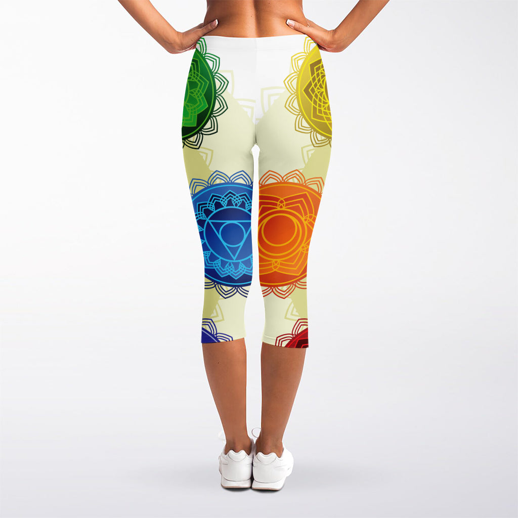 Colorful Seven Chakras Print Women's Capri Leggings