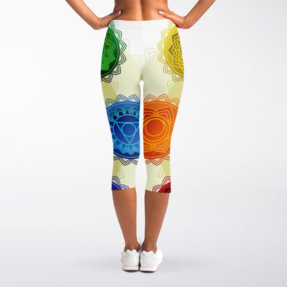 Colorful Seven Chakras Print Women's Capri Leggings