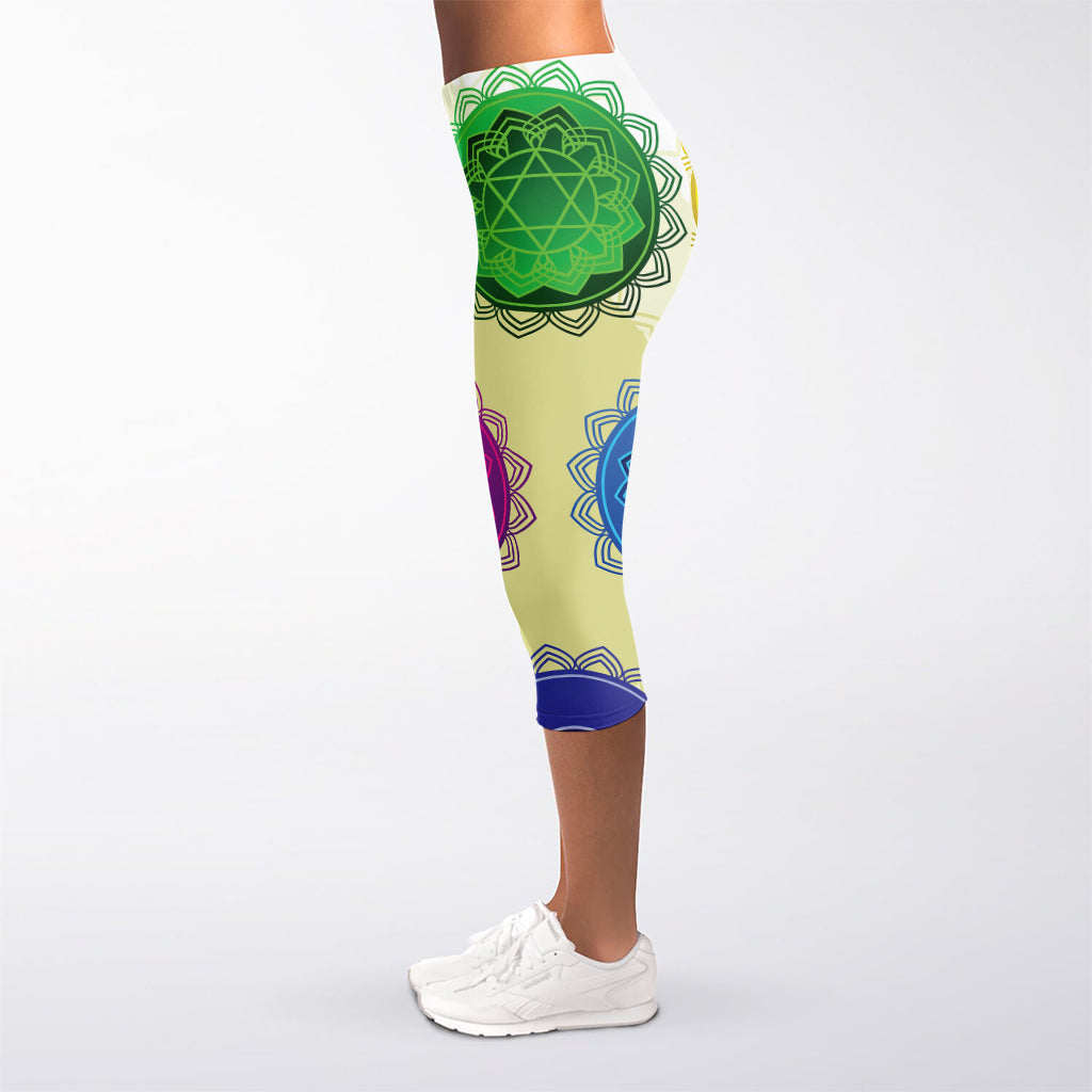 Colorful Seven Chakras Print Women's Capri Leggings