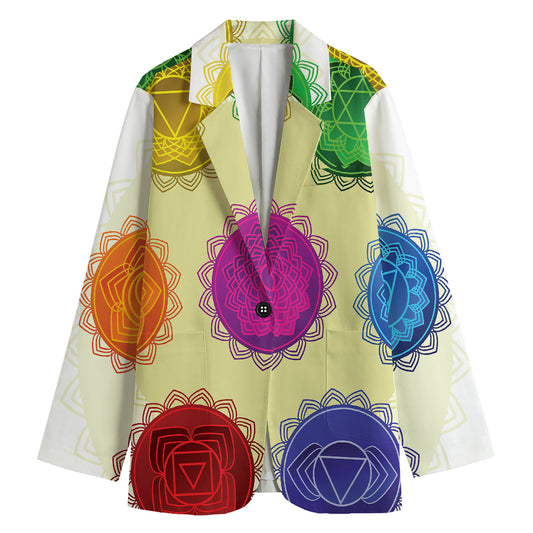 Colorful Seven Chakras Print Women's Cotton Blazer