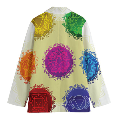 Colorful Seven Chakras Print Women's Cotton Blazer