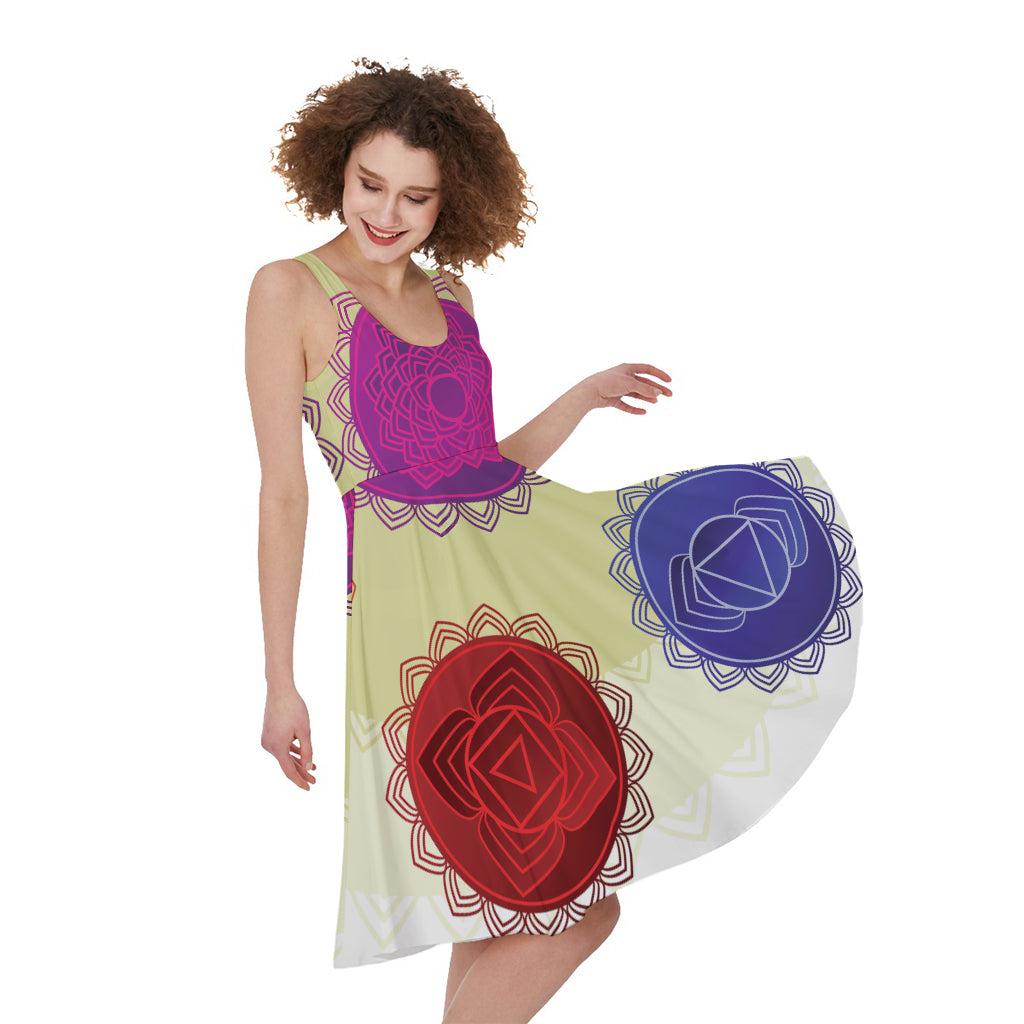 Colorful Seven Chakras Print Women's Sleeveless Dress