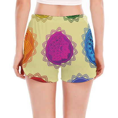 Colorful Seven Chakras Print Women's Split Running Shorts