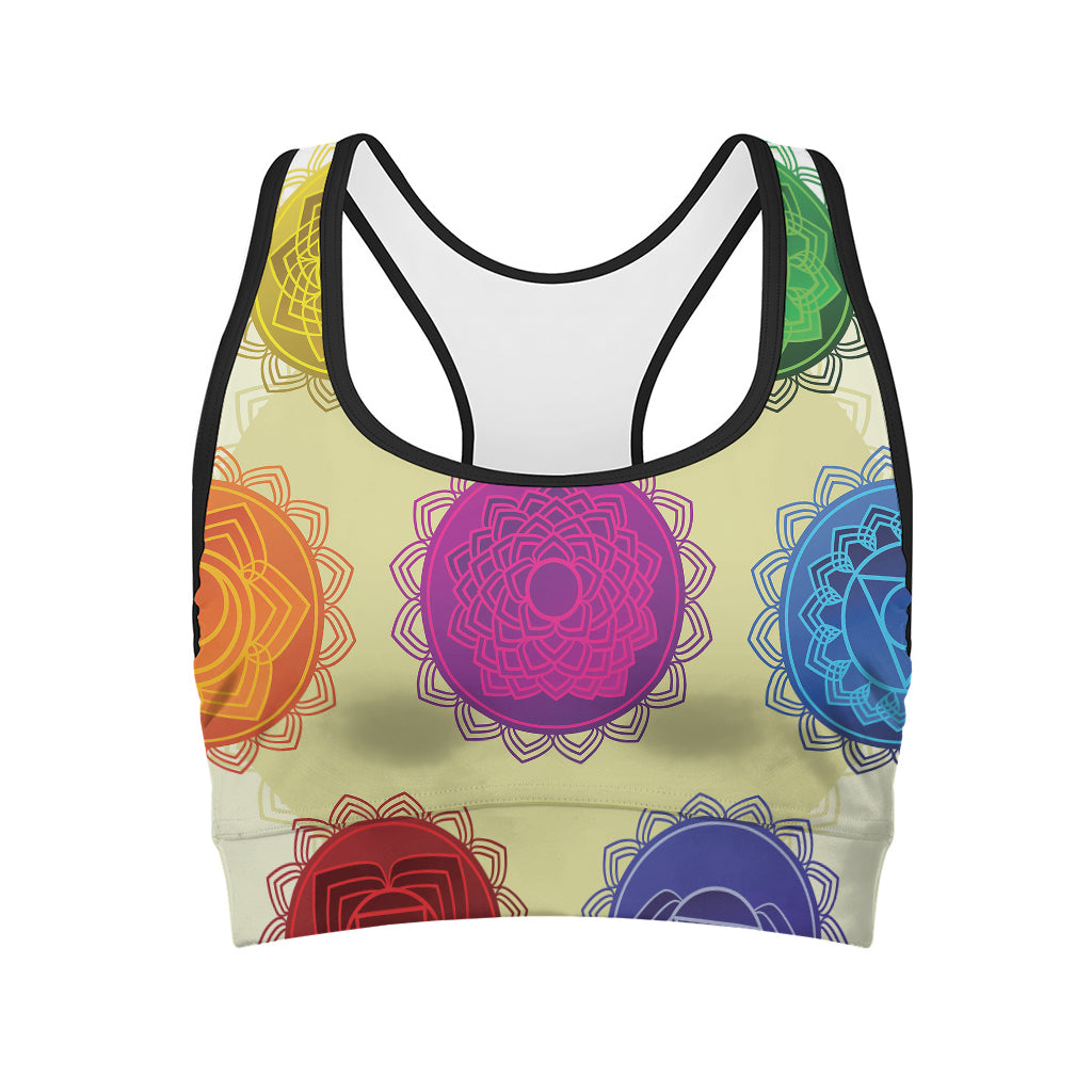 Colorful Seven Chakras Print Women's Sports Bra