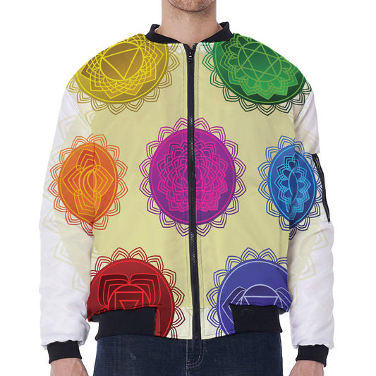 Colorful Seven Chakras Print Zip Sleeve Bomber Jacket