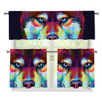 Colorful Siberian Husky Print 3 Piece Kitchen Curtains