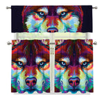 Colorful Siberian Husky Print 3 Piece Kitchen Curtains