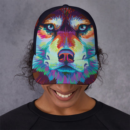 Colorful Siberian Husky Print Baseball Cap