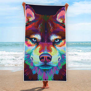 Colorful Siberian Husky Print Beach Towel