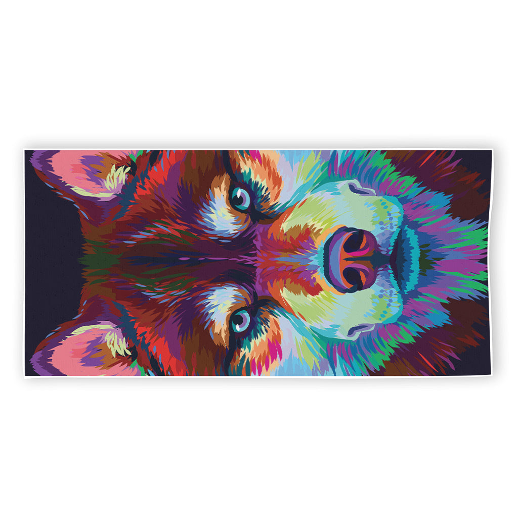 Colorful Siberian Husky Print Beach Towel