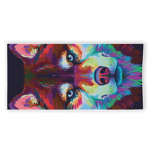 Colorful Siberian Husky Print Beach Towel