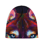 Colorful Siberian Husky Print Beanie