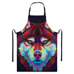 Colorful Siberian Husky Print Bib Apron With Pocket