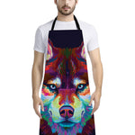 Colorful Siberian Husky Print Bib Apron With Pocket