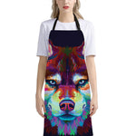 Colorful Siberian Husky Print Bib Apron With Pocket