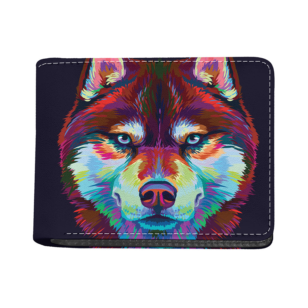 Colorful Siberian Husky Print Bifold Wallet