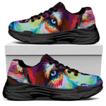 Colorful Siberian Husky Print Black Chunky Shoes